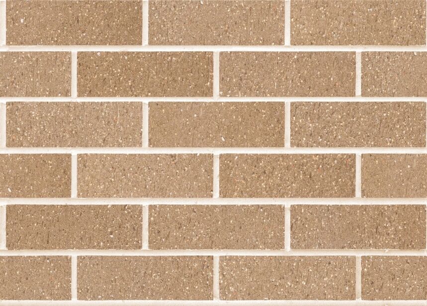 A close-up view of a tan brick wall with a horizontal pattern, embodying the essence of "Everyday Life Leisure." The uniform-colored bricks are separated by thin, light-colored mortar lines, presenting a smooth and consistent surface texture in this calming backdrop.