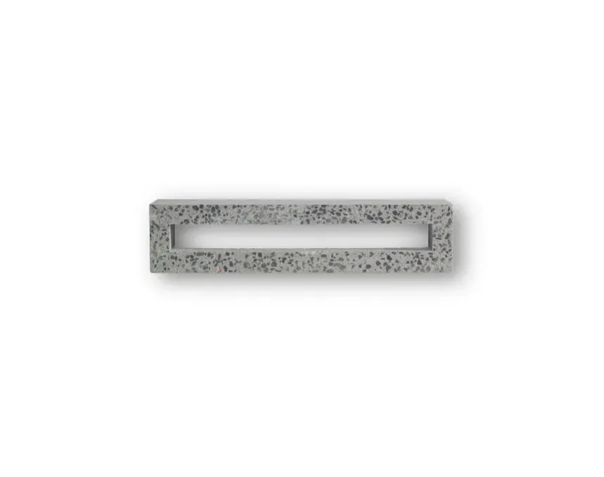 A rectangular, hollow GB Breeze Blocks linear Nickel piece with smooth edges and a speckled gray finish is displayed on a plain white background.