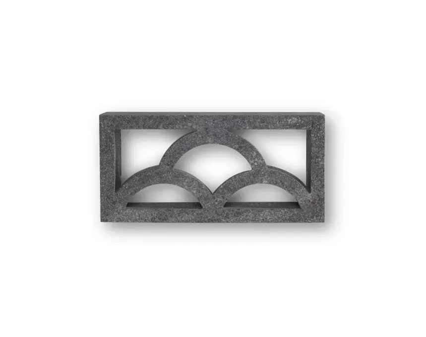 The GB Breeze Blocks Cloud Pewter is a rectangular gray concrete block with three overlapping semi-circular cutouts forming an abstract geometric pattern, shown against a plain white background.