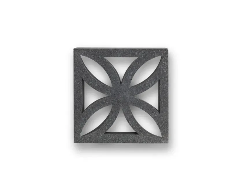 GB Breeze Blocks Flower Pewter Square charcoal block with geometric cutout, featuring four curved petal shapes in a floral/star pattern