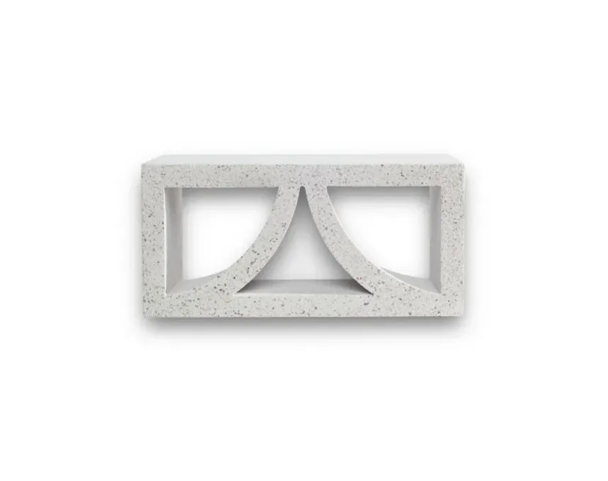 The GB Breeze Blocks Arc Pottery is a rectangular white concrete block featuring two curved cutouts that create a central arch, resulting in an open, decorative pottery-inspired design.