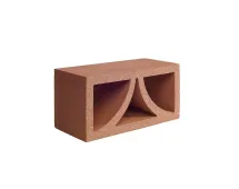 A single GB Breeze Blocks Arc Pottery in reddish-brown, featuring two curved triangular openings in the center, is displayed on a white background.