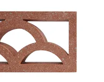 The GB Breeze Blocks Cloud Pottery features red-brown blocks with geometric cutouts of semi-circles and rectangles, inspired by Arc Pottery design, displayed on a white background.