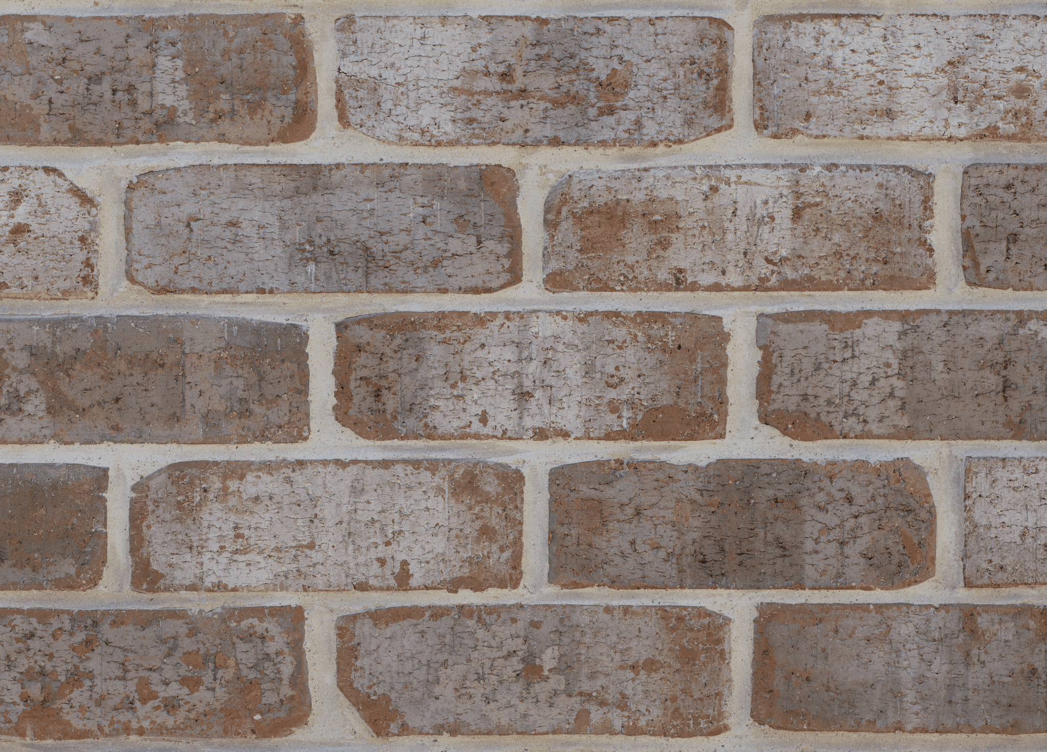 A close-up of Manhattan Harlem brick wall features reddish-brown bricks with light gray mortar in a horizontal layout. The textured surface highlights slight weathering, capturing the authentic look of Manhattan Harlem bricks.