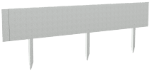A long, rectangular sheet of gray metal with three vertical support fins extending downward, resembling a simple barrier or divider.