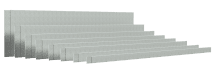 Several rectangular metal sheets, each a different length, are arranged in a staggered, overlapping pattern from shortest to longest, against a white background.