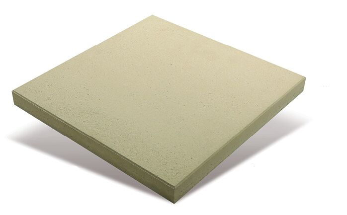 A Euro Classic Athens floor paver, featuring a beige square design, is displayed against a white background. The tile, crafted to resemble stone or ceramic material, is slightly elevated to showcase its thickness and edges.