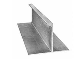 A Cavi TBar Lintel 180x8x240x8mm, featuring a horizontal top flange and vertical web, is frequently utilized in construction for structural support. This steel I-beam contrasts sharply against a plain white background.